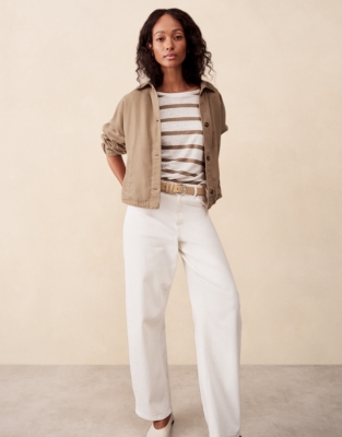 Jersey Linen Oversized Stripe Long Sleeve Tee - Dusk