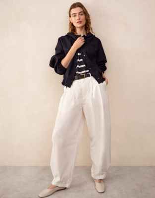 Jersey Linen Oversized Stripe Long Sleeve Tee - Navy