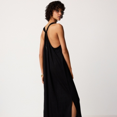 Jersey Linen Twist Back Maxi Beach Dress