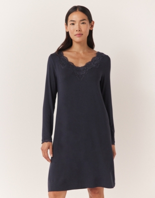 Jersey Long Sleeve Appliqué Lace Nightie