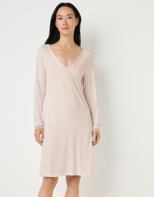 Jersey Long Sleeve Appliqué Lace Nightie