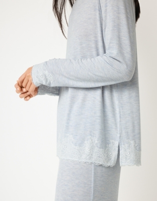 Jersey Long Sleeve Appliqué Lace Pyjama Set