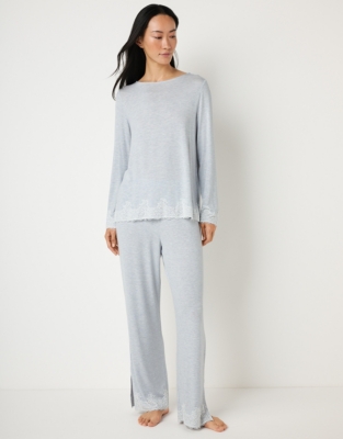 Jersey Long Sleeve Appliqué Lace Pyjama Set