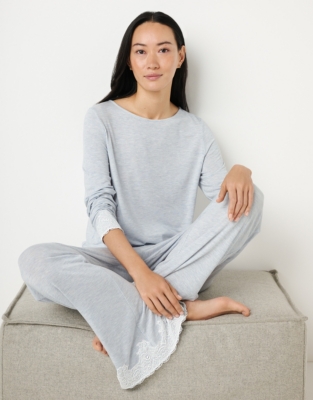 Jersey Long Sleeve Appliqué Lace Pyjama Set