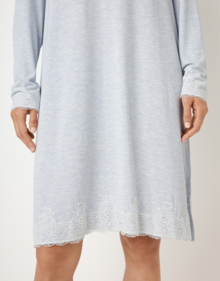 Jersey Long Sleeve Applique Lace Nightie