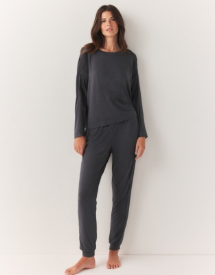 Jersey Long Sleeve Satin Trim Pyjama Set | Nightwear & Robes Sale | The ...