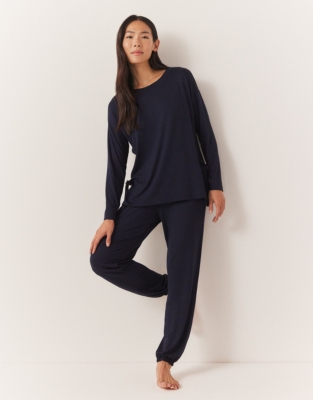 Jersey Longline Pajama Set - Navy