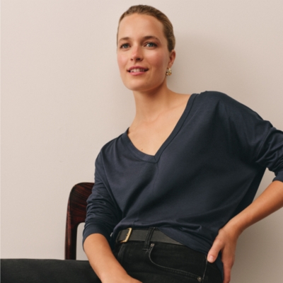 Jersey Lyocell Batwing V-Neck Top