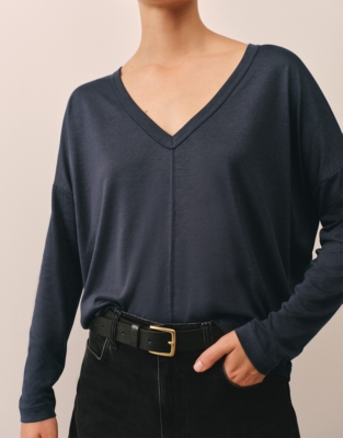 Jersey Lyocell Batwing V-Neck Top
