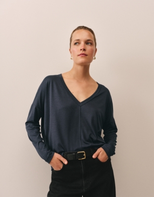 Jersey Lyocell Batwing V-Neck Top
