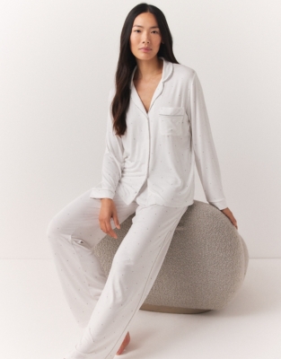 Pocket Piping Shirt Sleep Dress & Reviews - White - Sustainable Sleepwear