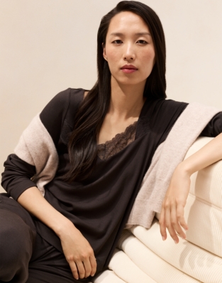 Jersey Rib Lace Open-Neck Pyjama Set