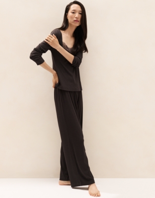 Jersey Rib Lace Open-Neck Pyjama Set