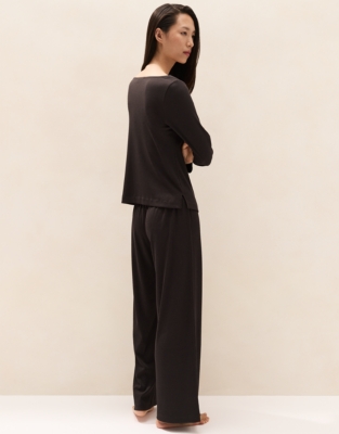 Jersey Rib Lace Open-Neck Pyjama Set