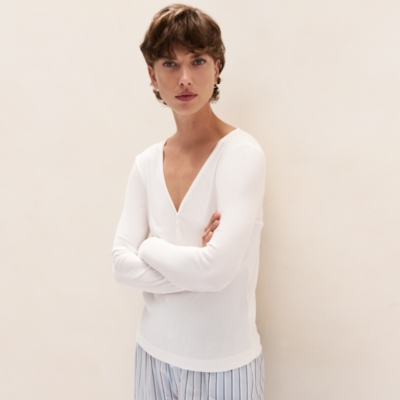 Jersey Rib Long Sleeve Henley Pyjama Top