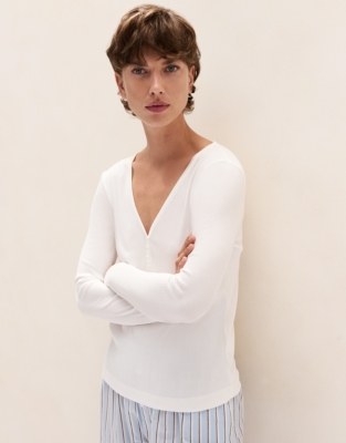 Jersey Rib Long Sleeve Henley Pyjama Top