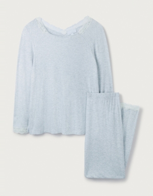 Jersey Rib V Back Lace Pyjama Set | Nightwear & Robes Sale | The White ...
