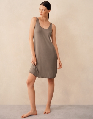 Jersey Ribbed Satin Trim Vest Nightie