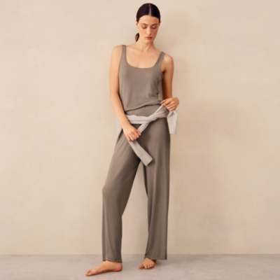 Jersey Ribbed Satin Trim Vest Pyjama Set
