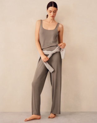 Jersey Ribbed Satin Trim Vest Pyjama Set