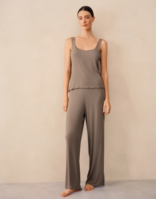 Jersey Ribbed Satin Trim Vest Pyjama Set
