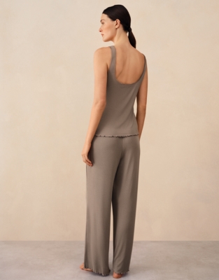 Jersey Ribbed Satin Trim Vest Pyjama Set