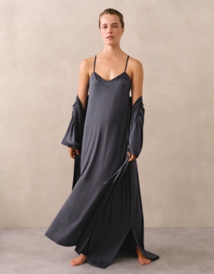 Jersey Satin Trim Maxi Robe