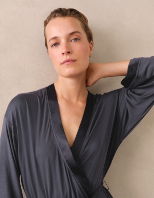 Jersey Satin Trim Maxi Robe