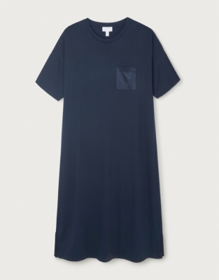 Jersey Satin Trim Midi T-Shirt Nightgown
