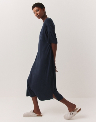 Jersey Satin Trim Midi T-Shirt Nightgown