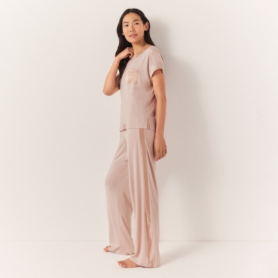Jersey Satin Trim T-Shirt Pyjama Set