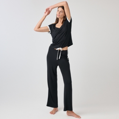 Jersey Satin Trim V-Neck Pyjama Set