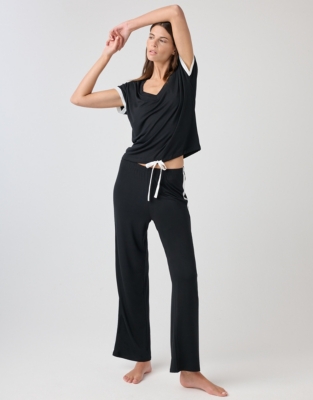 Jersey Satin Trim V-Neck Pyjama Set