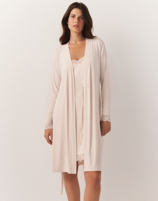 Jersey Scallop Lace Robe Robes & Dressing Gowns The White Company UK