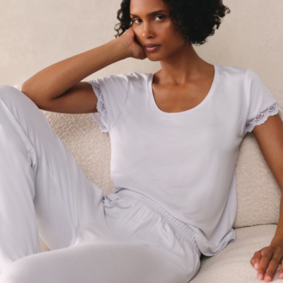 Jersey Scoop Neck Lace Trim Pajama Set