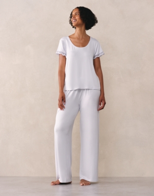 Jersey Scoop Neck Lace Trim Pajama Set