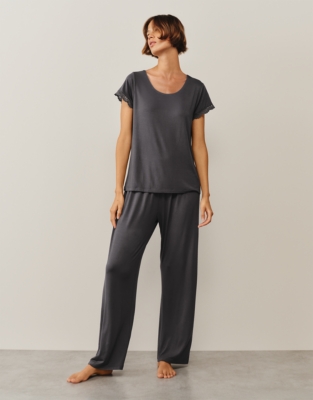 Jersey Scoop Neck Lace Trim Pyjama Set