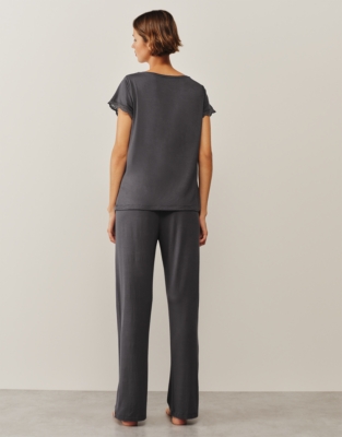 Jersey Scoop Neck Lace Trim Pyjama Set - Graphite