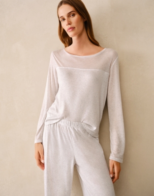 Jersey Sheer Panel Pyjama Set