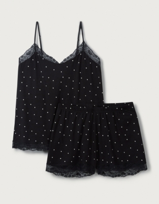 Jersey Spot & Lace Trim Pajama Set Pajamas The White Company US