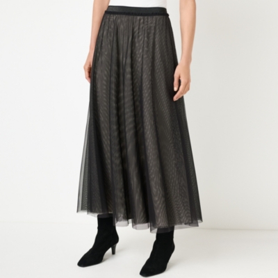 Jersey Tulle Midi Skirt