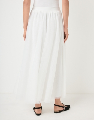 Jersey Tulle Midi Skirt - Ivory