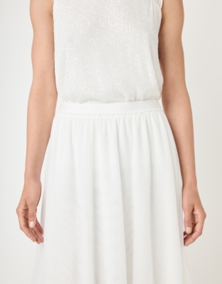 Jersey Tulle Midi Skirt - Ivory