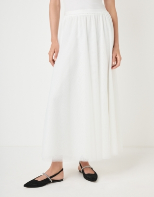 Jersey Tulle Midi Skirt - Ivory