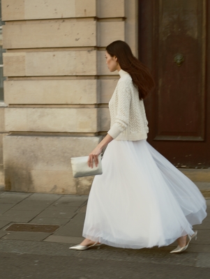 Jersey Tulle Midi Skirt - Ivory