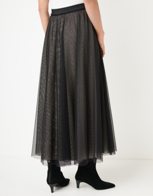 Jersey Tulle Midi Skirt - Black