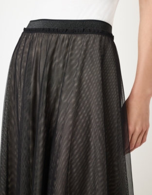 Jersey Tulle Midi Skirt - Black