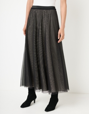 Jersey Tulle Midi Skirt