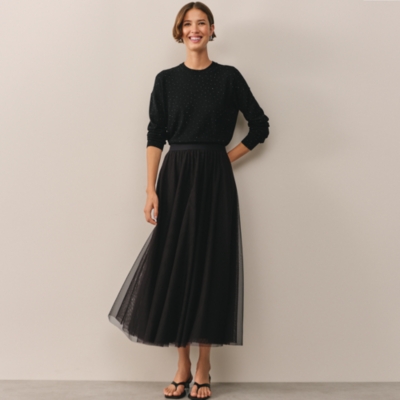 Jersey Tulle Midi Skirt