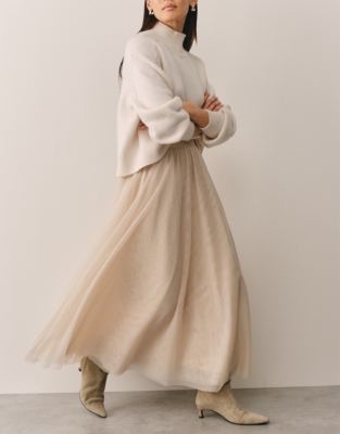 Jersey Tulle Midi Skirt